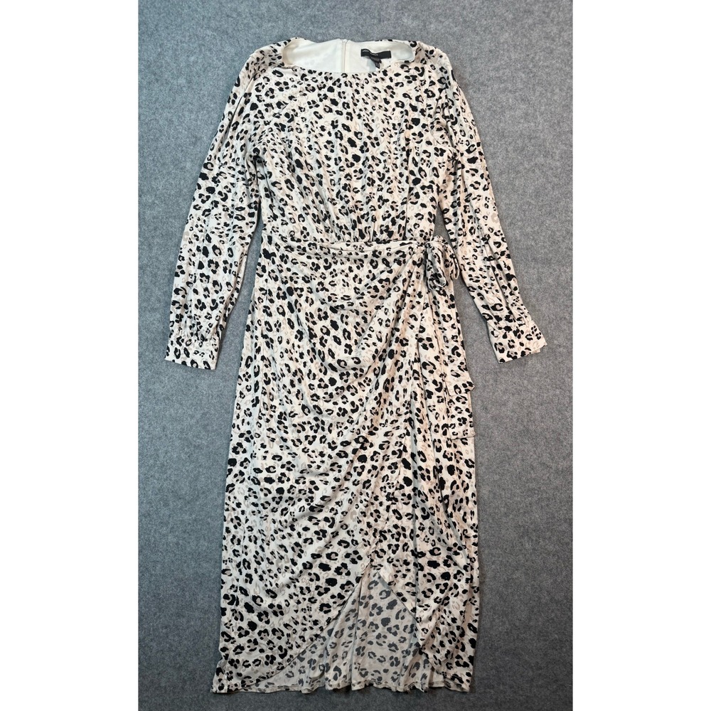 Maggy London Leopard Print Wrap Midi Dress Long Sleeve Animal Print Tan US‎ 12